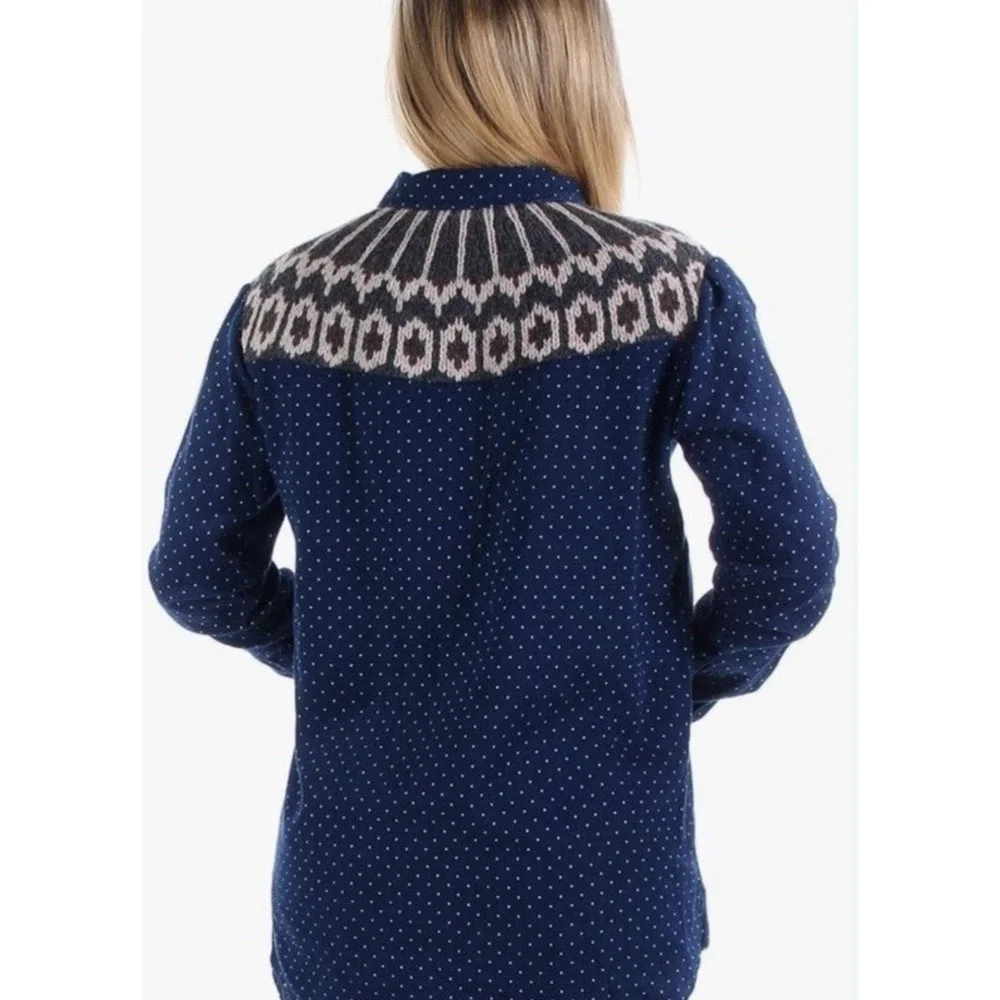 Free People Blue‎ Polka Dot Western Button Down Festival Long Sleeve Flannel Top